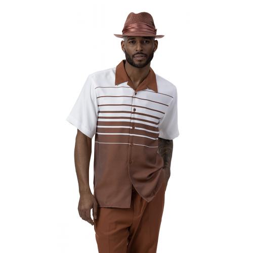 Montique Cognac / White Horizontal Lined Short Sleeve Outfit 2003.